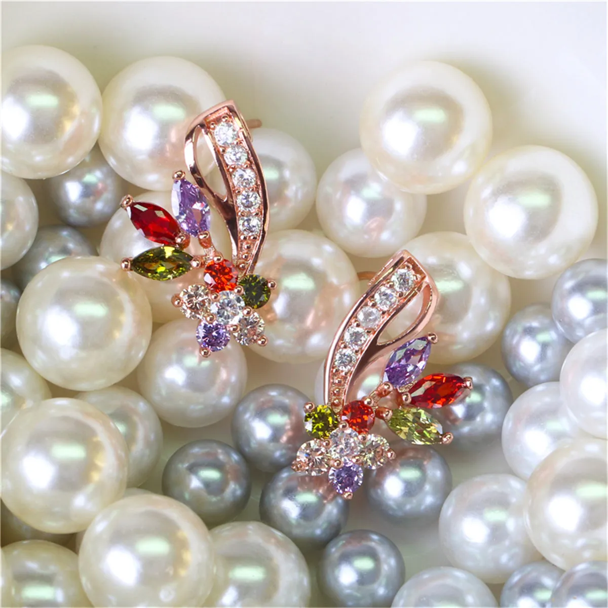 Multicolor Crystal & Cubic Zirconia Clustered Flower Stud Earrings