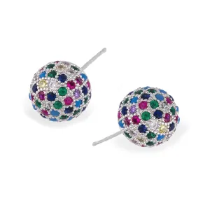 Multicolor Cubic Zirconia & Silver-Plated Ball Stud Earrings