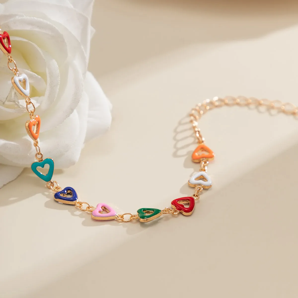 Multicolor Enamel & 18K Gold-Plated Heart Chain Necklace