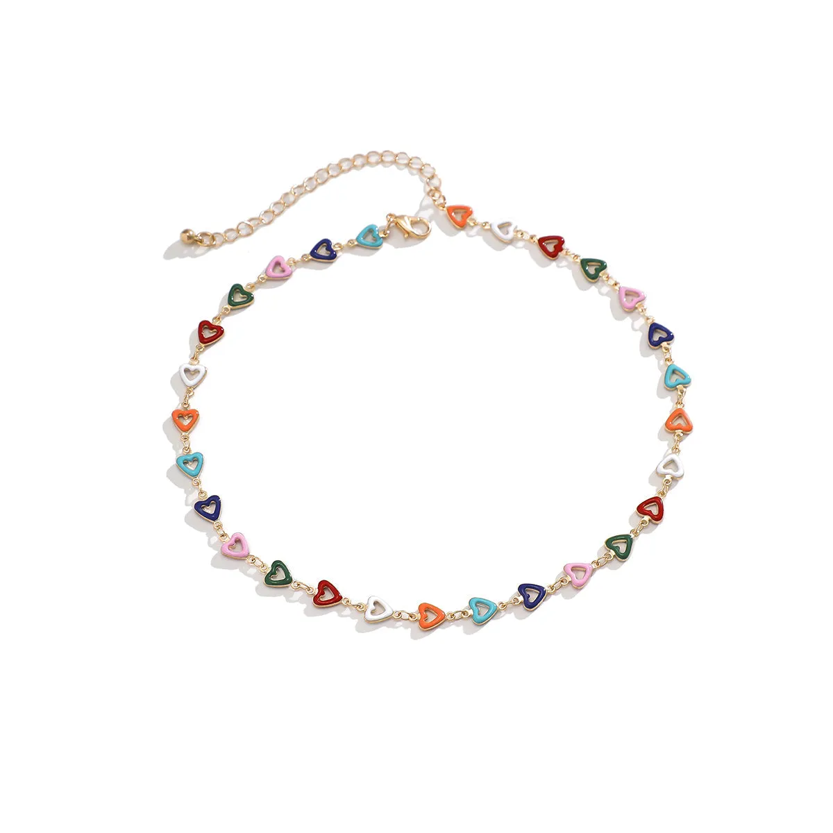 Multicolor Enamel & 18K Gold-Plated Heart Chain Necklace