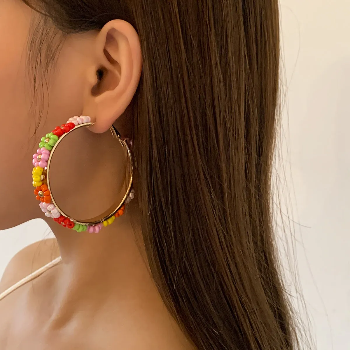 Multicolor Howlite & 18K Gold-Plated Flower Hoop Earrings