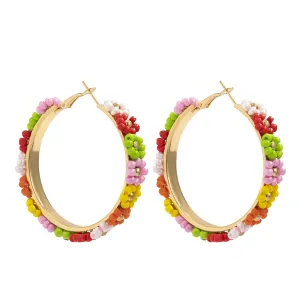 Multicolor Howlite & 18K Gold-Plated Flower Hoop Earrings