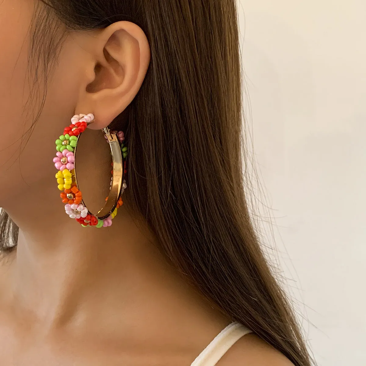 Multicolor Howlite & 18K Gold-Plated Flower Hoop Earrings