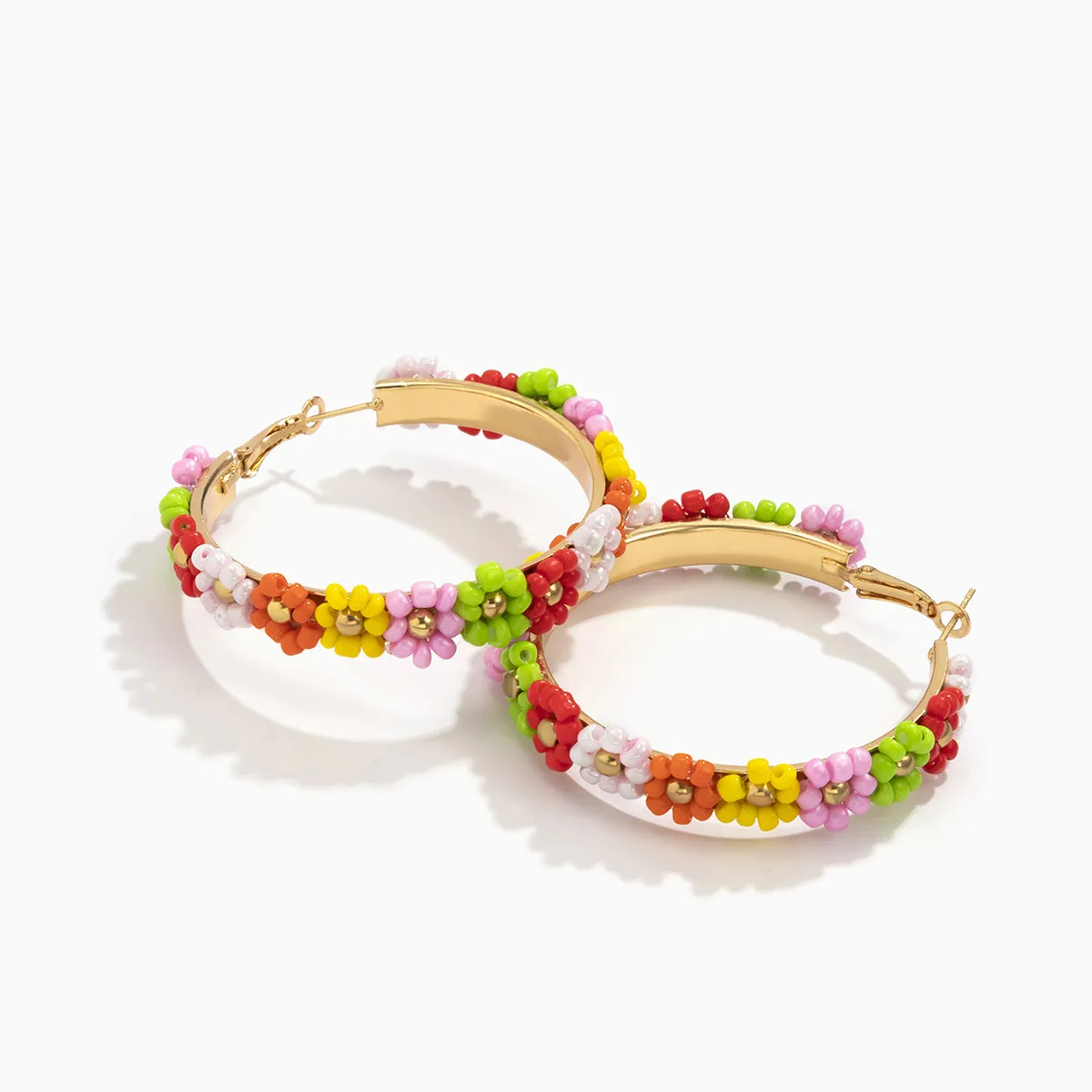Multicolor Howlite & 18K Gold-Plated Flower Hoop Earrings