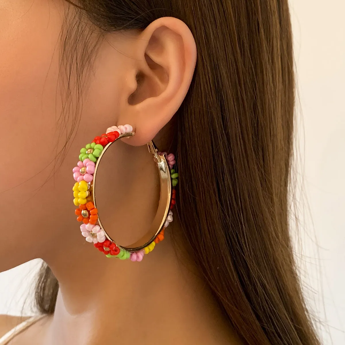 Multicolor Howlite & 18K Gold-Plated Flower Hoop Earrings