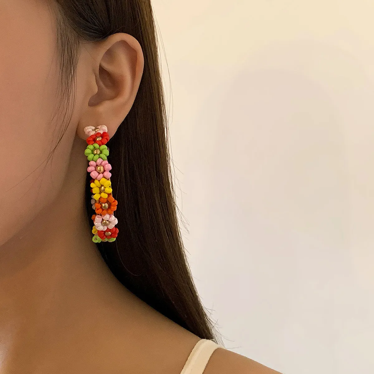 Multicolor Howlite & 18K Gold-Plated Flower Hoop Earrings