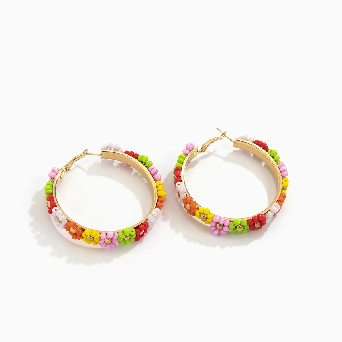 Multicolor Howlite & 18K Gold-Plated Flower Hoop Earrings