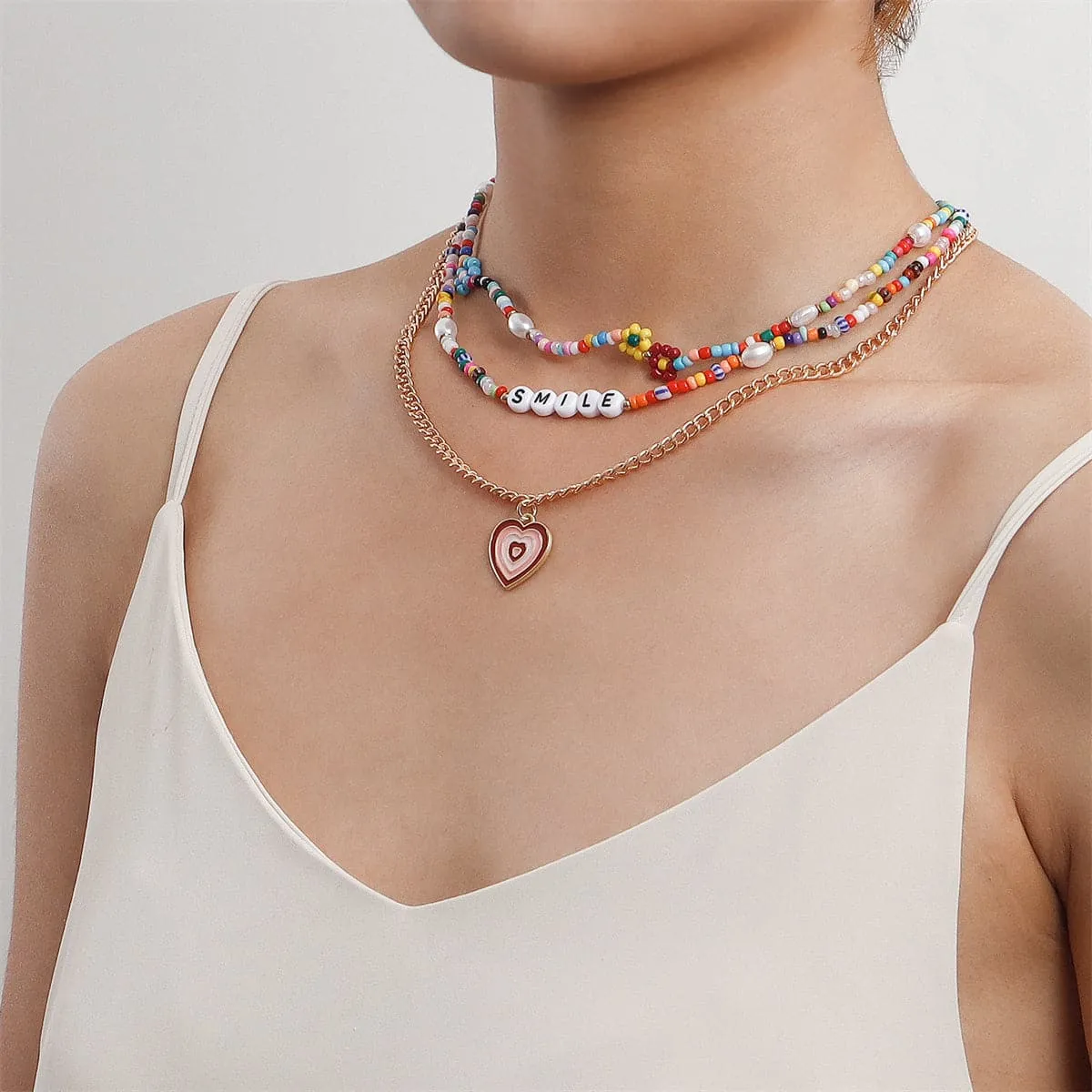 Multicolor Howlite & Pearl Enamel 18K Gold-Plated Heart Pendant Layered Necklace