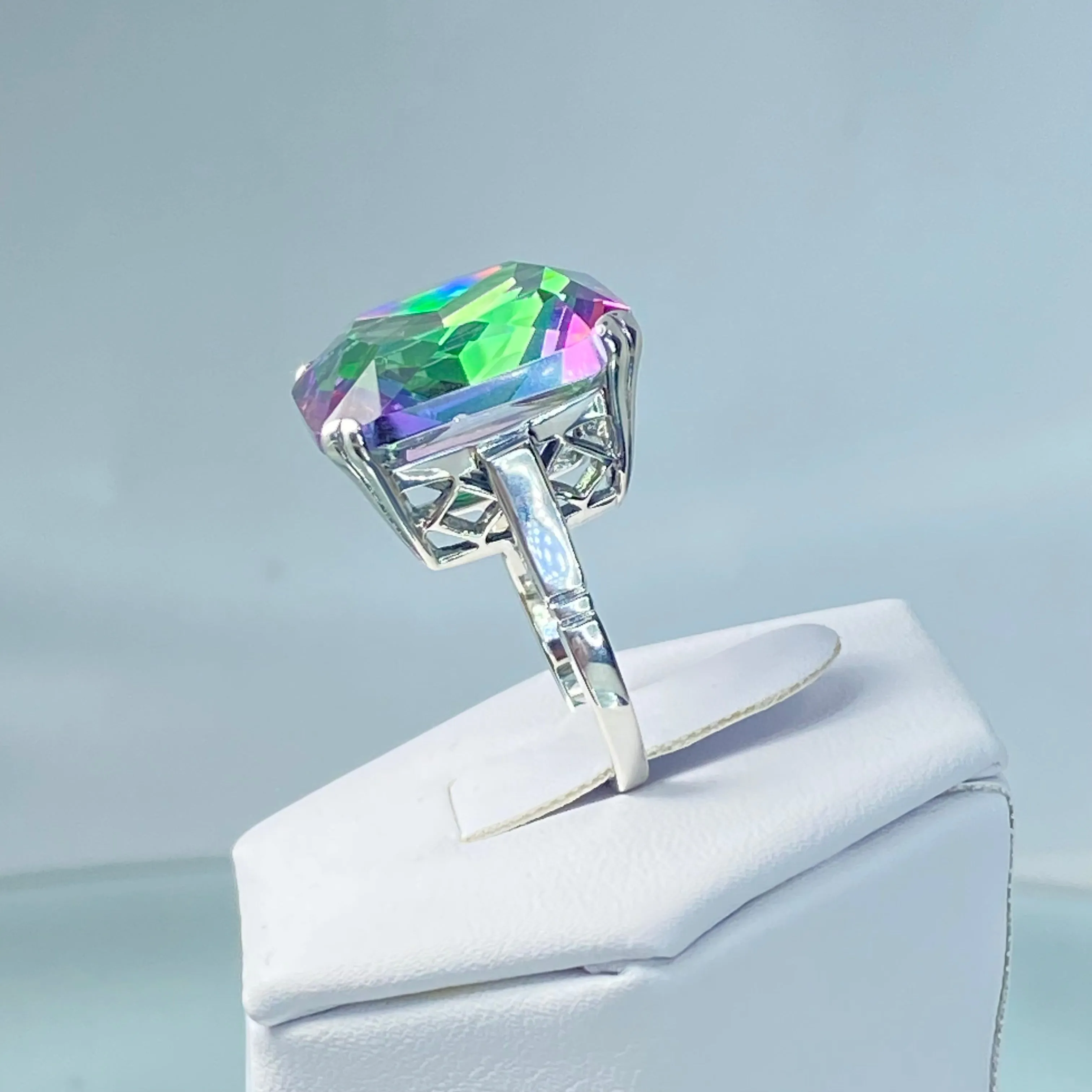 Mystic Topaz Ring, Size 6, Big 20ct Huge Square Gem, Vintage Jewelry #D1 - Ready to Ship