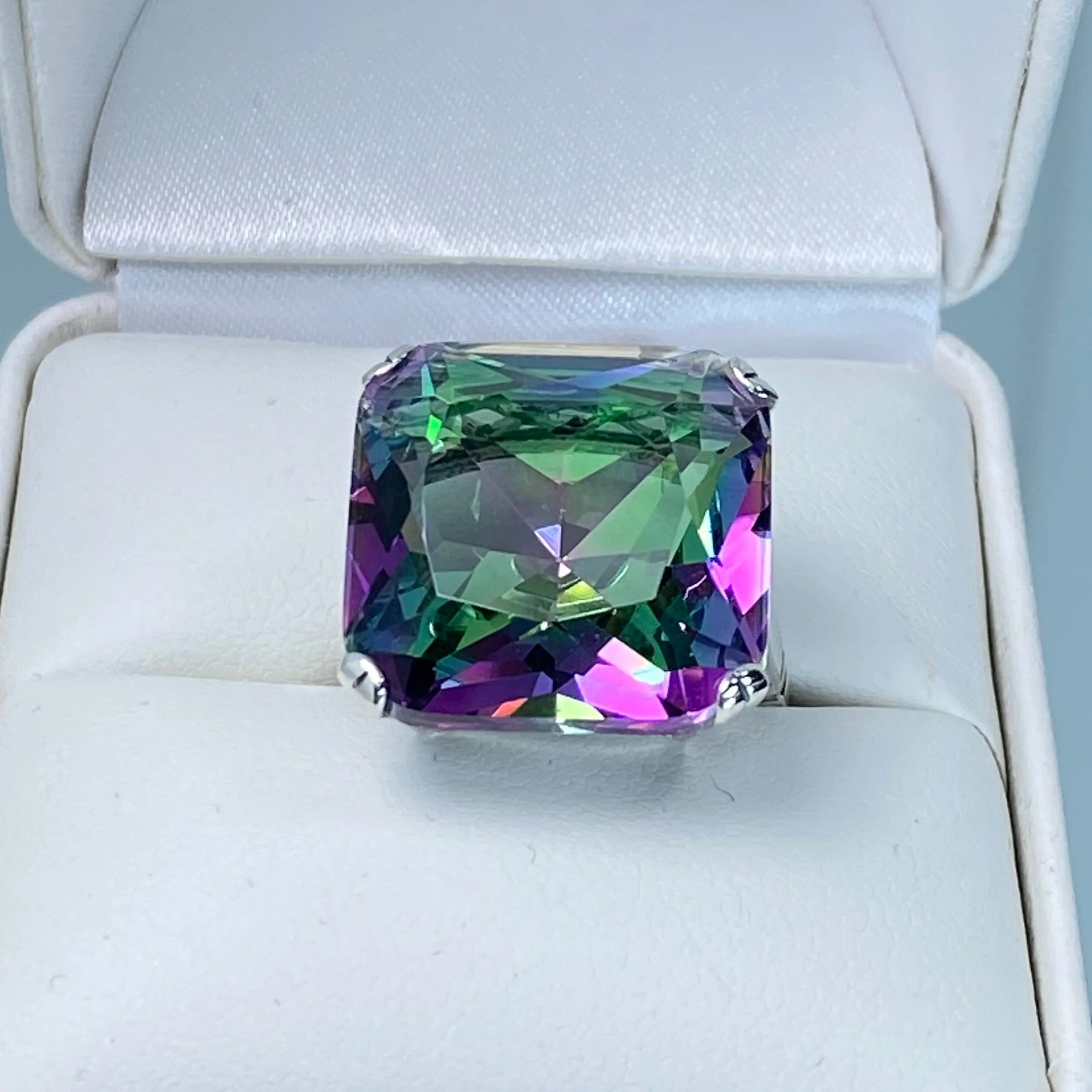Mystic Topaz Ring, Size 6, Big 20ct Huge Square Gem, Vintage Jewelry #D1 - Ready to Ship