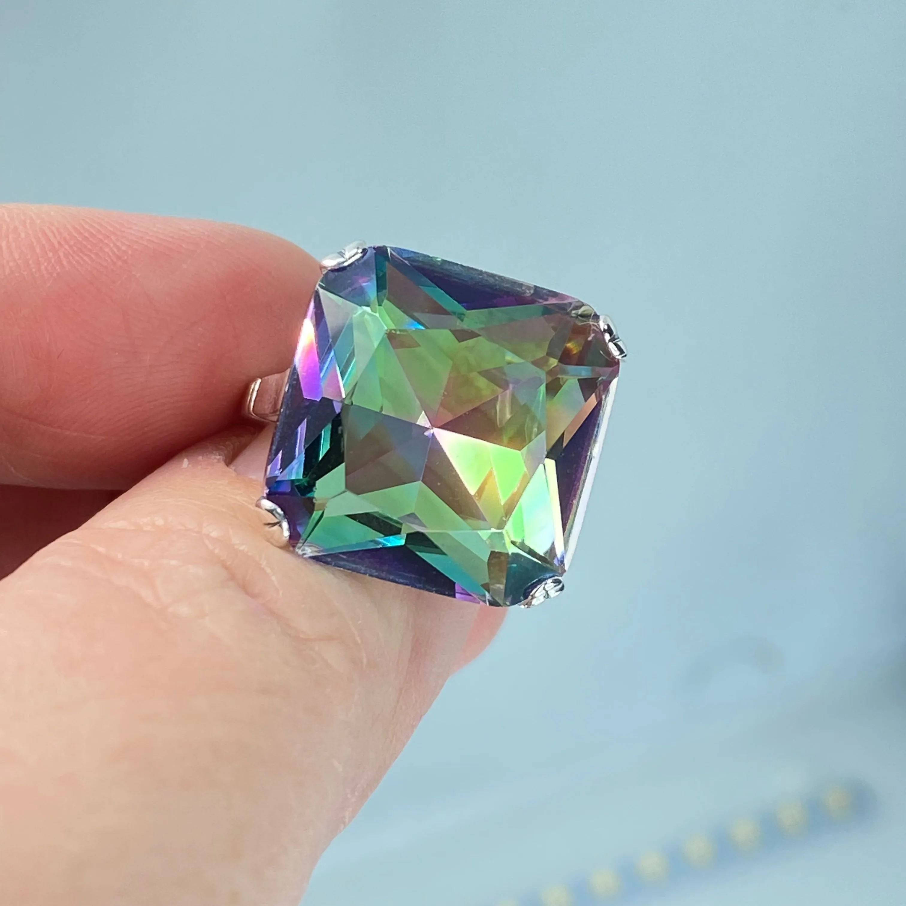 Mystic Topaz Ring, Size 6, Big 20ct Huge Square Gem, Vintage Jewelry #D1 - Ready to Ship