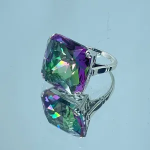 Mystic Topaz Ring, Size 6, Big 20ct Huge Square Gem, Vintage Jewelry #D1 - Ready to Ship