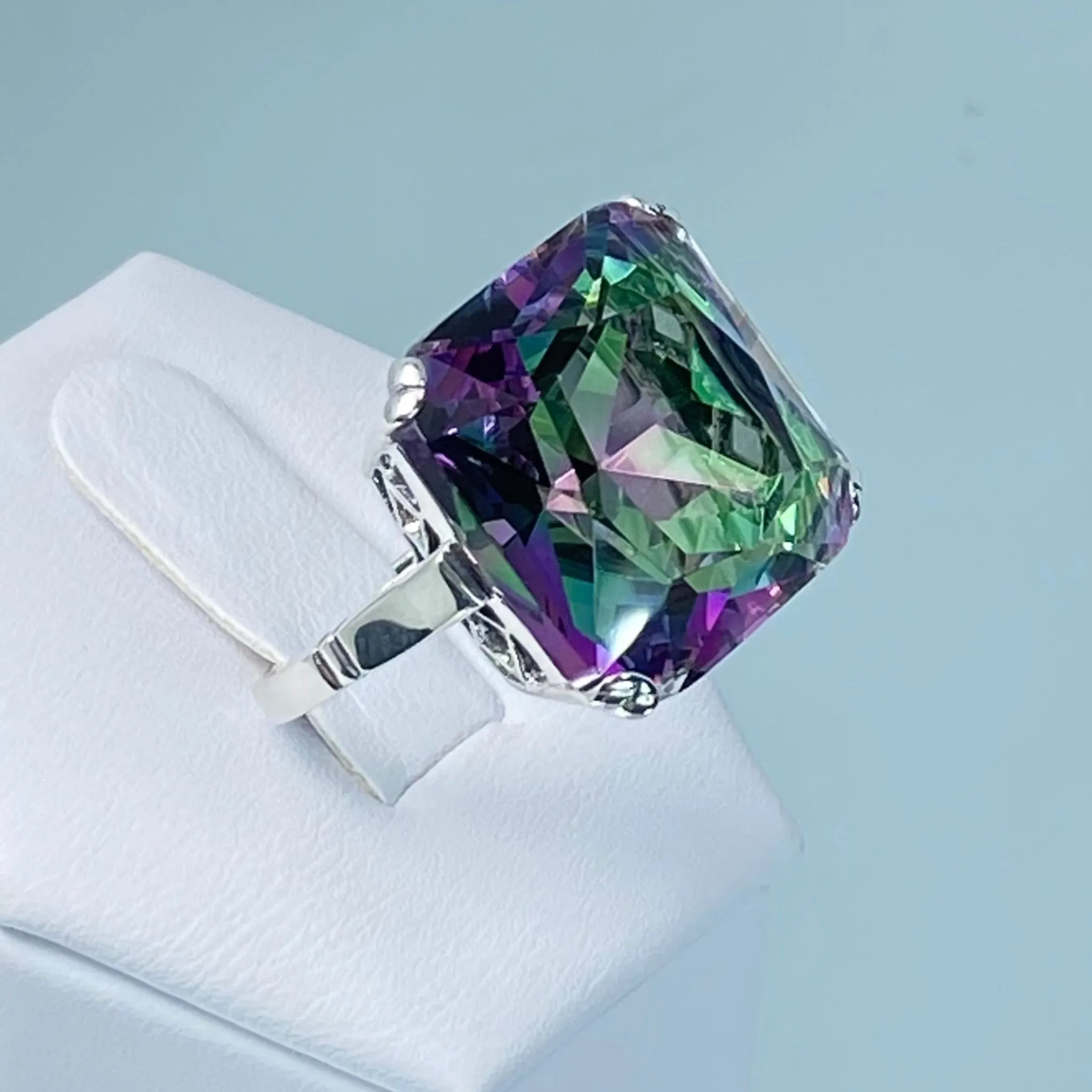 Mystic Topaz Ring, Size 6, Big 20ct Huge Square Gem, Vintage Jewelry #D1 - Ready to Ship