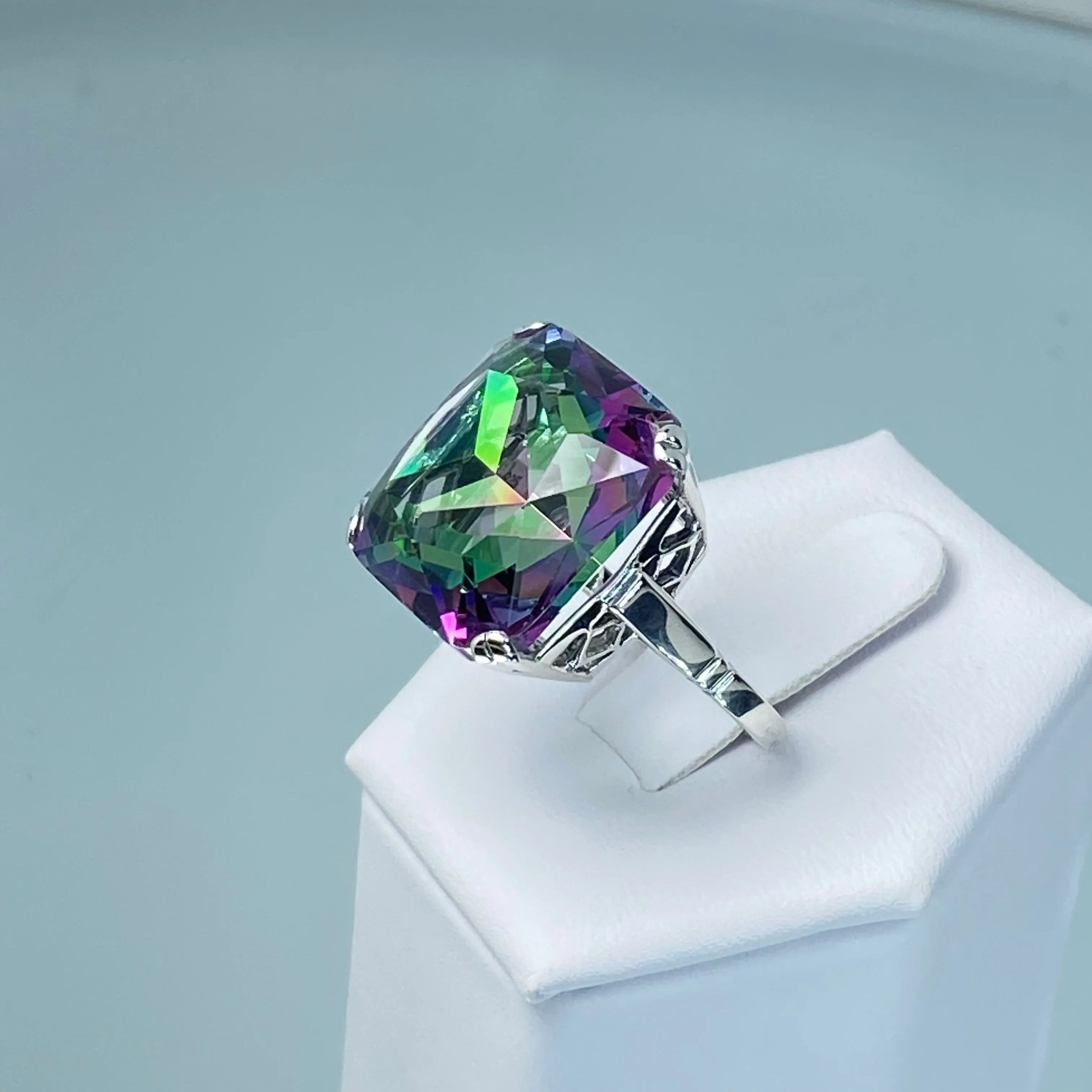 Mystic Topaz Ring, Size 6, Big 20ct Huge Square Gem, Vintage Jewelry #D1 - Ready to Ship