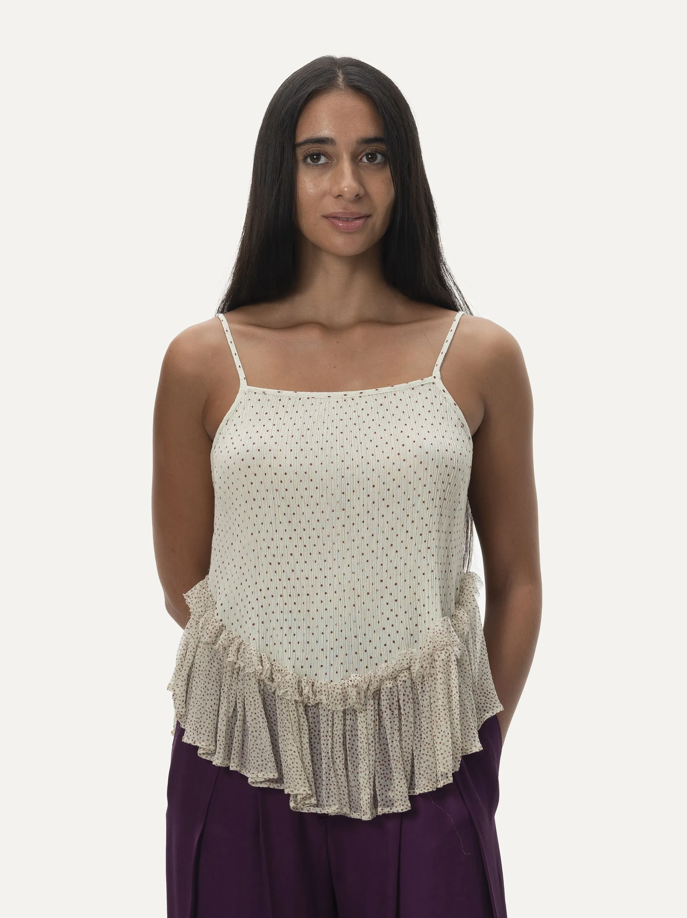 Naushad Ali   I   Camisole top Polka dots Signature Spring Summer 2025 Mint High twisted cotton crepe   Cotton chiffon NA SS24 W30T