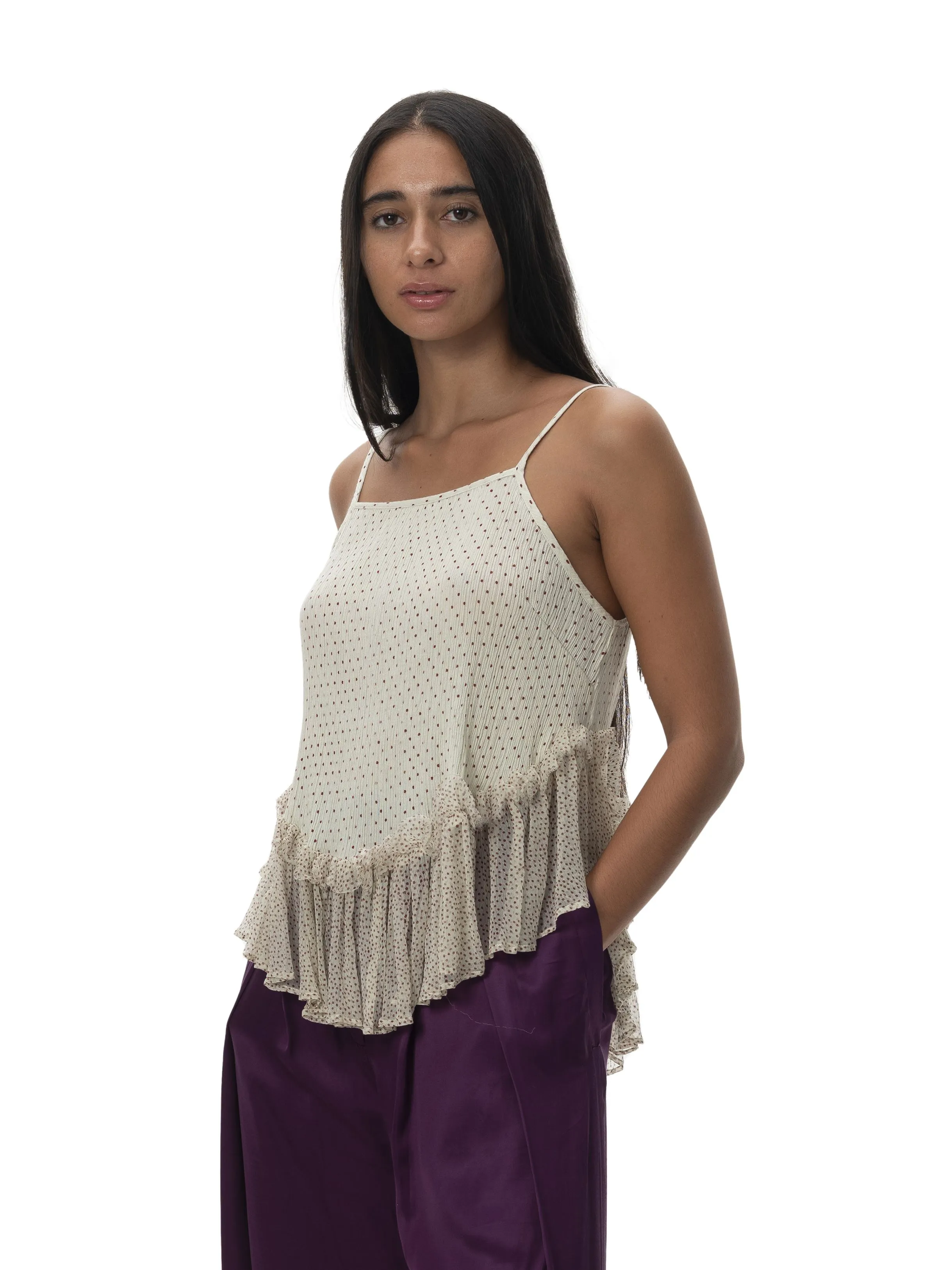 Naushad Ali   I   Camisole top Polka dots Signature Spring Summer 2025 Mint High twisted cotton crepe   Cotton chiffon NA SS24 W30T