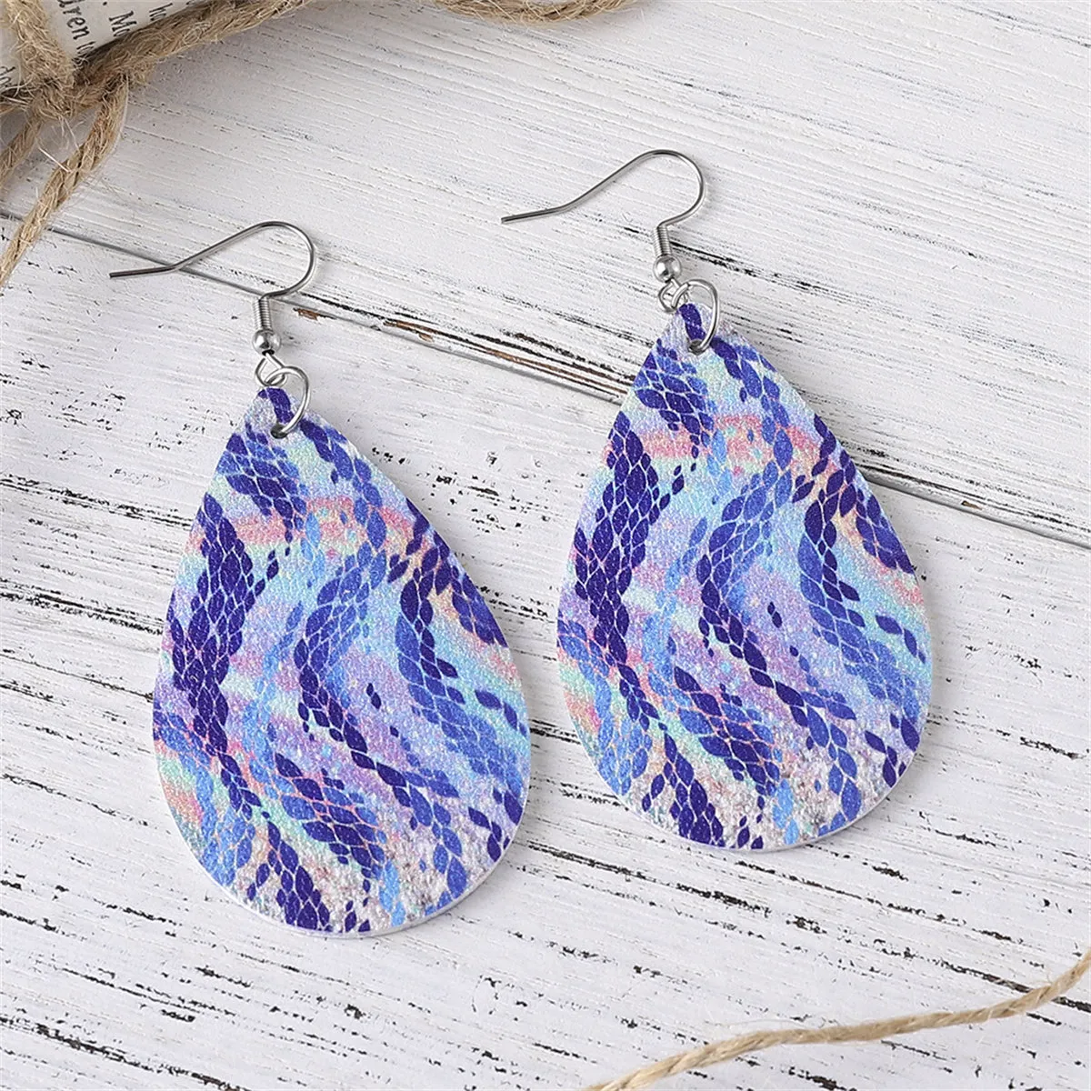 Navy & Pink Wave Drop Earrings