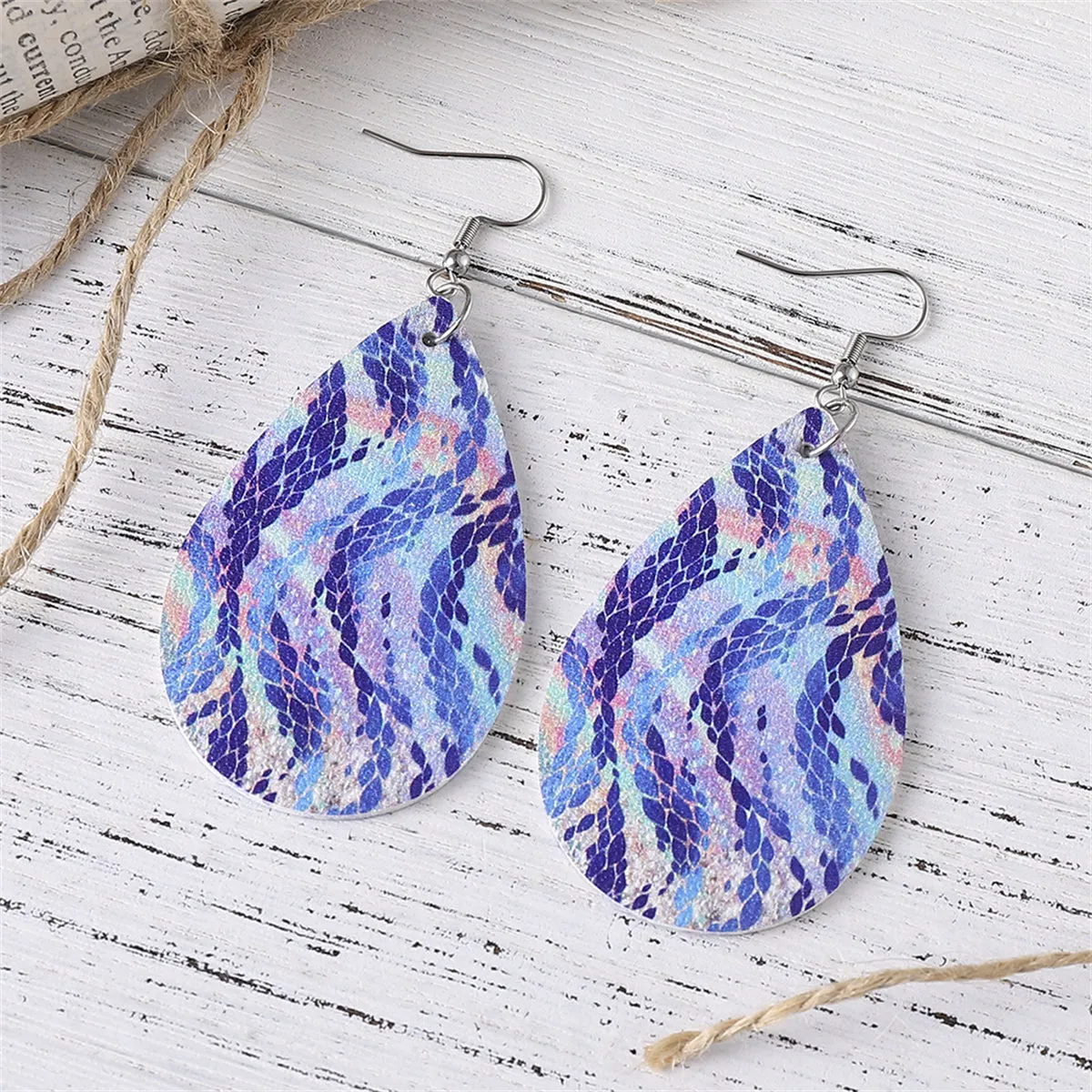 Navy & Pink Wave Drop Earrings