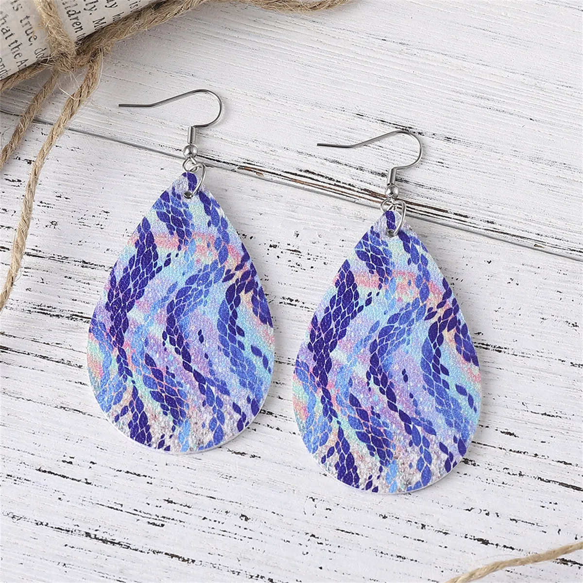Navy & Pink Wave Drop Earrings