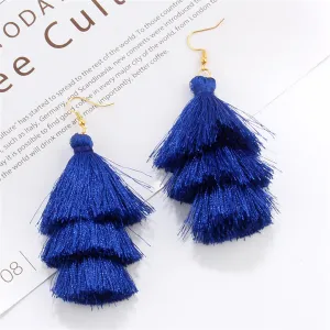 Navy Polyster & 18K Gold-Plated Tiered Tassel Drop Earrings