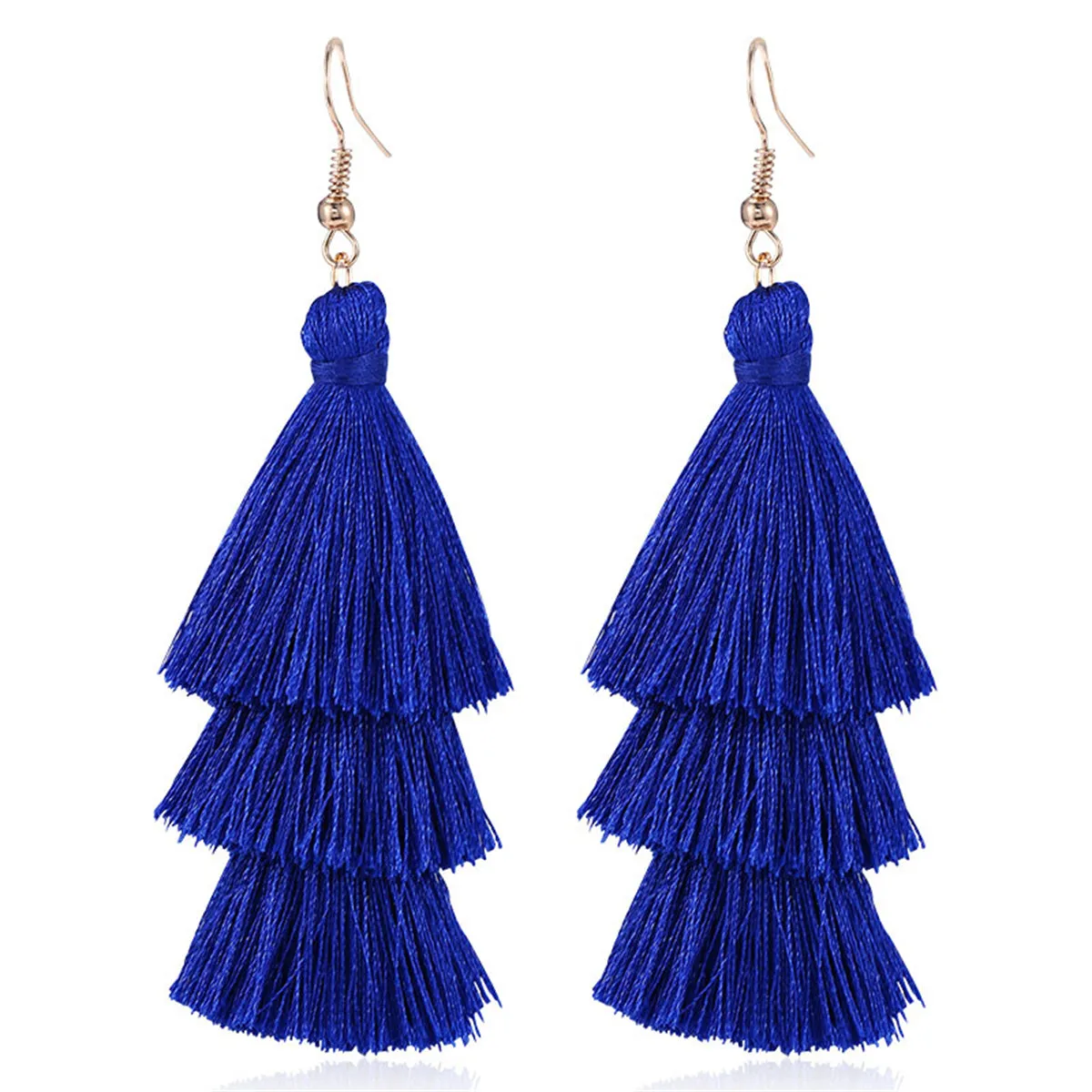 Navy Polyster & 18K Gold-Plated Tiered Tassel Drop Earrings