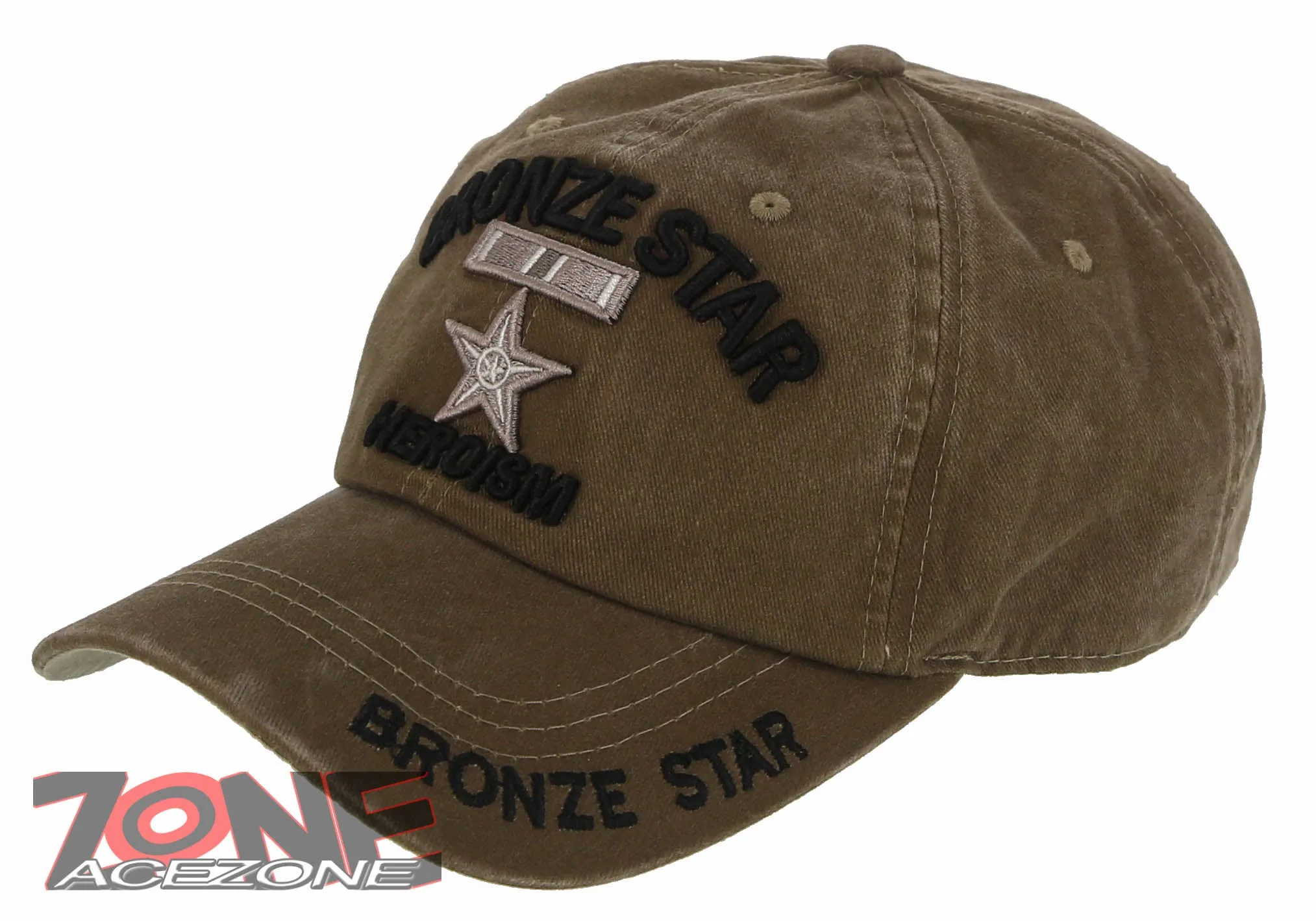 NEW! BRONZE STAR HEROISM STAR MEDAL DISTRESSED VINTAGE BASEBALL CAP HAT TAN