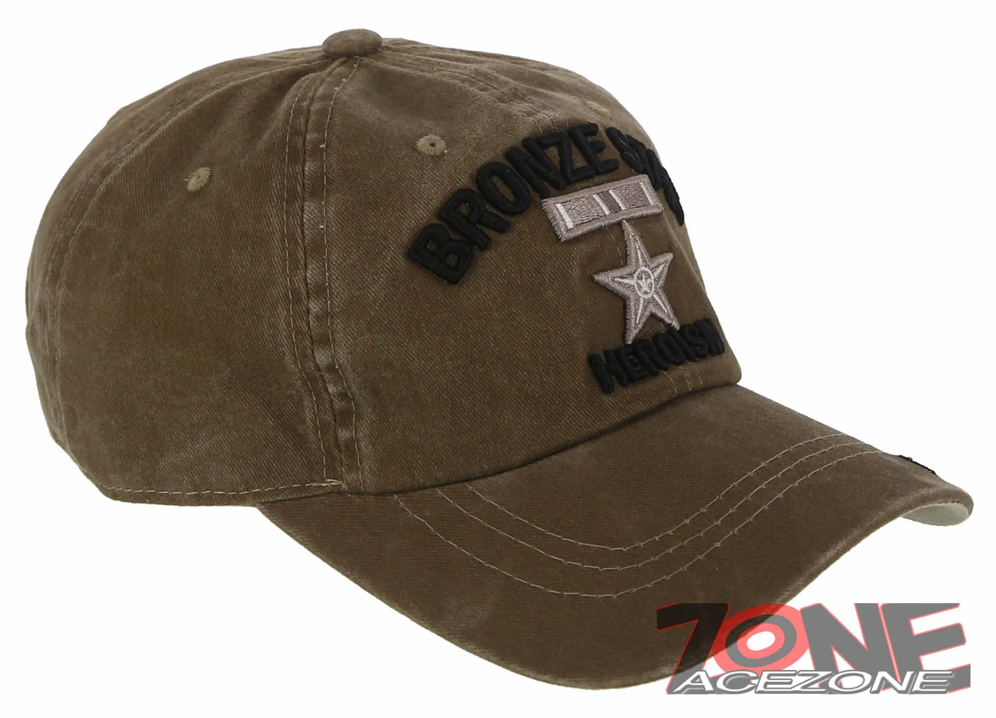 NEW! BRONZE STAR HEROISM STAR MEDAL DISTRESSED VINTAGE BASEBALL CAP HAT TAN