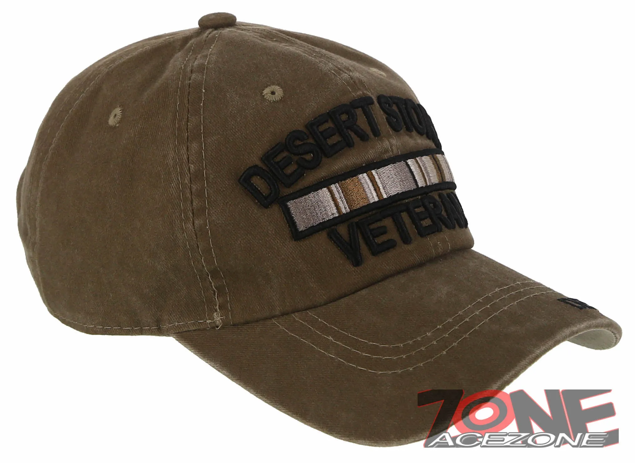 NEW! DESERT STORM VETERAN RIBBON BAR DISTRESSED VINTAGE BASEBALL CAP HAT TAN