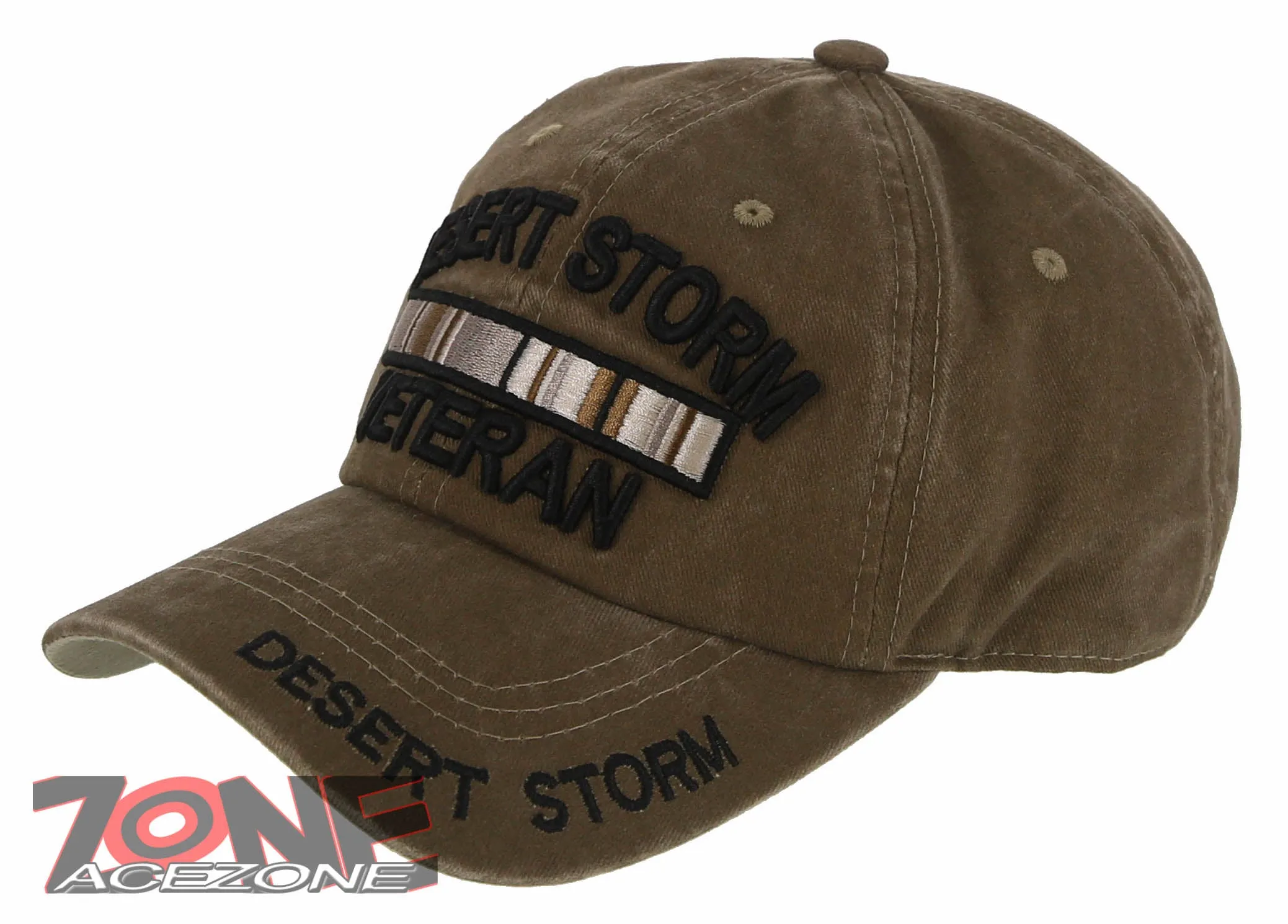 NEW! DESERT STORM VETERAN RIBBON BAR DISTRESSED VINTAGE BASEBALL CAP HAT TAN