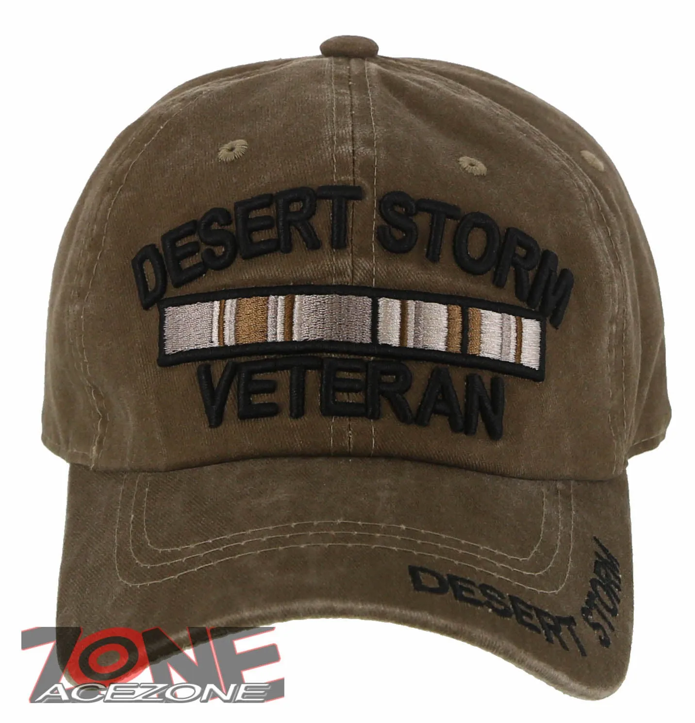 NEW! DESERT STORM VETERAN RIBBON BAR DISTRESSED VINTAGE BASEBALL CAP HAT TAN