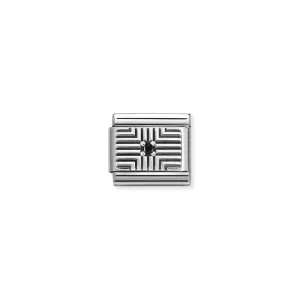 Nomination Composable Link Black Stripes, Cubic Zirconia, Silver & Enamel