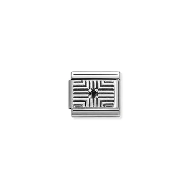 Nomination Composable Link Black Stripes, Cubic Zirconia, Silver & Enamel