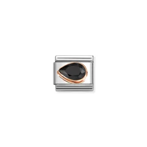 Nomination Composable Link Drop, Left, Faceted Black Cubic Zirconia, 9K Rose Gold