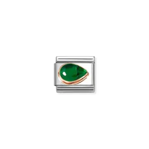 Nomination Composable Link Drop, Right, Faceted Green Cubic Zirconia, 9K Rose Gold