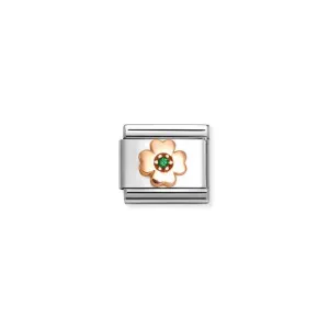 Nomination Composable Link Four-Leaf Clover, Green Cubic Zirconia, 9K Rose Gold