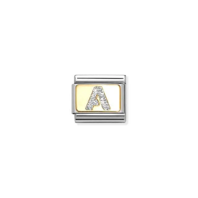 Nomination Composable Link Letter A, 18K Gold & Glitter Enamel
