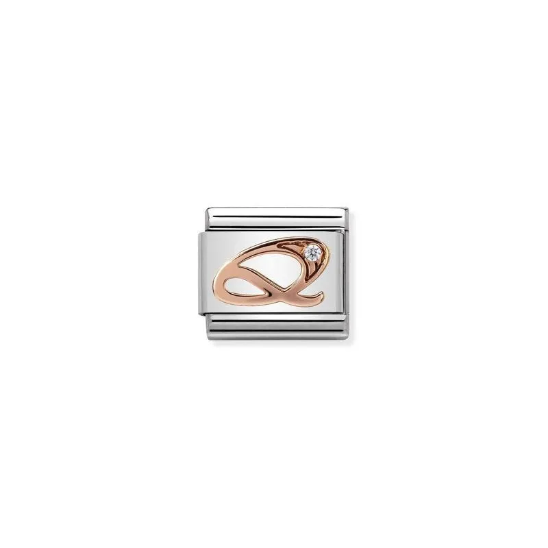 Nomination Composable Link Letter Q, Cubic Zirconia, 9K Rose Gold