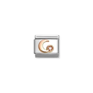 Nomination Composable Link Moon, White Cubic Zirconia, 9K Rose Gold
