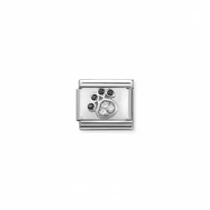 Nomination Composable Link Pawprint, Cubic Zirconia, Silver