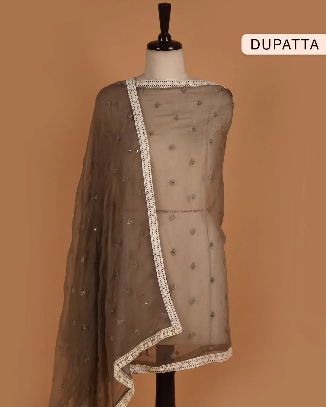 Off White With Grey Pure Cotton Printed With Embroidery Unstitched Suit Fabric Set With Chiffon Dupatta