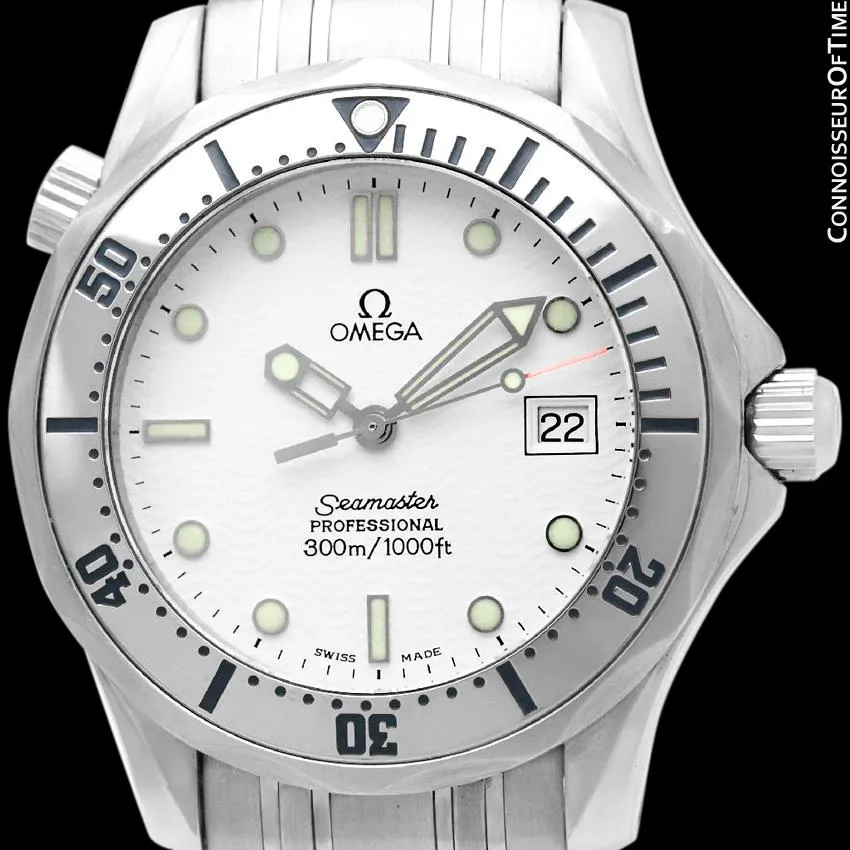 Omega Seamaster Midsize 300M White (James Bond Style) Professional Divers Watch, Stainless Steel - 2562.20.00