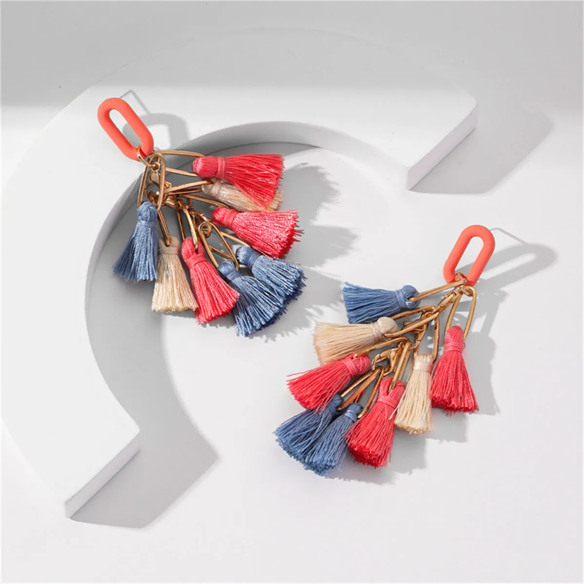 Orange & Blue Tassel Drop Earrings