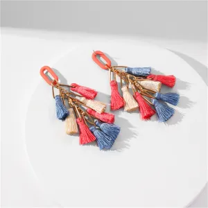 Orange & Blue Tassel Drop Earrings