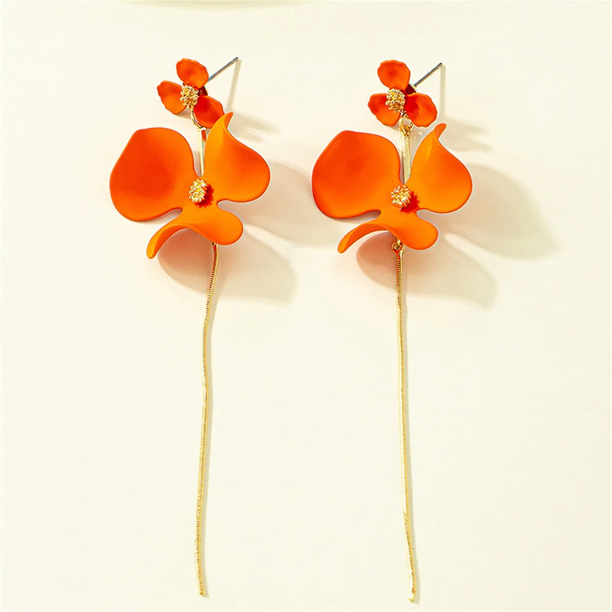 Orange Enamel & 18K Gold-Plated Flower Tassel Drop Earrings