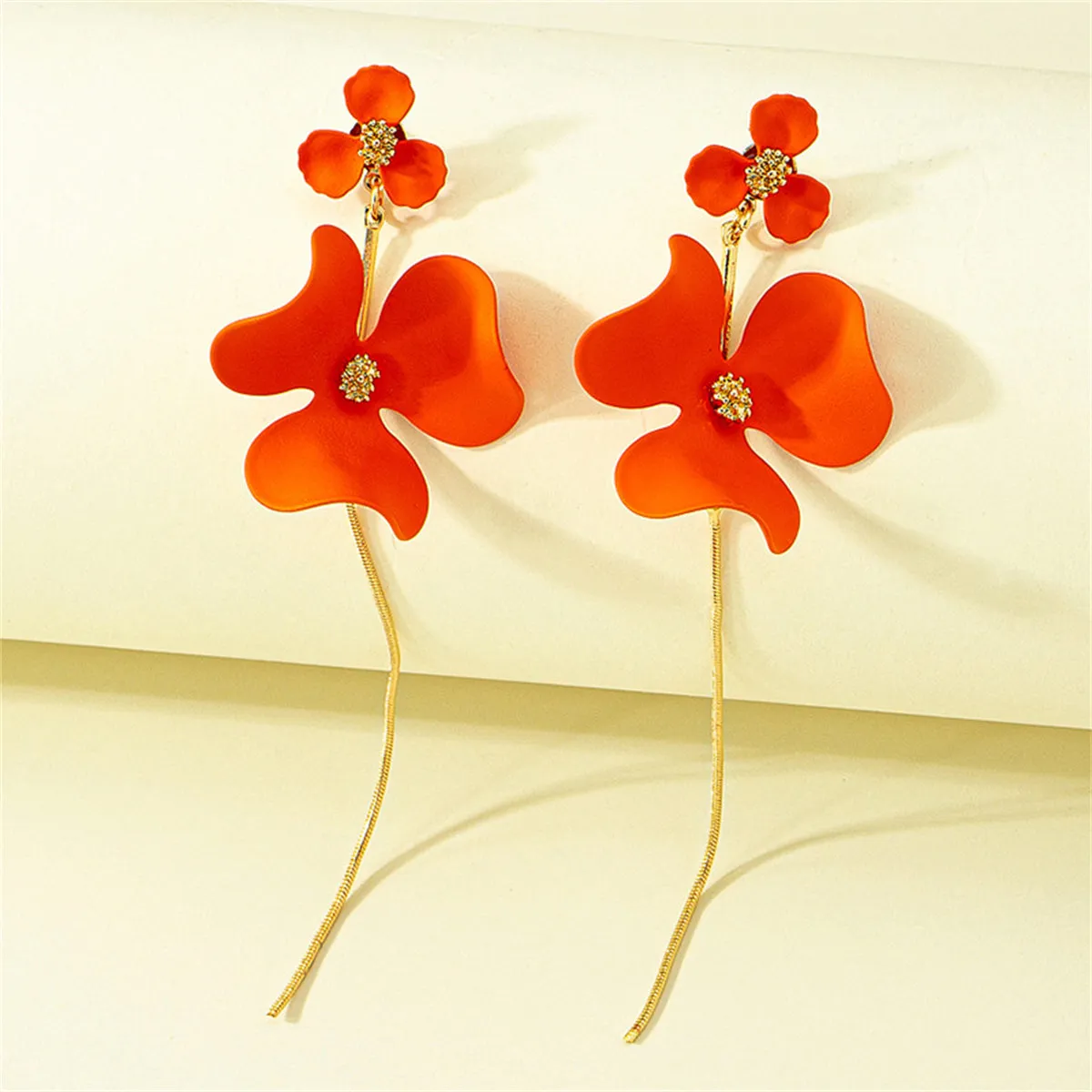 Orange Enamel & 18K Gold-Plated Flower Tassel Drop Earrings