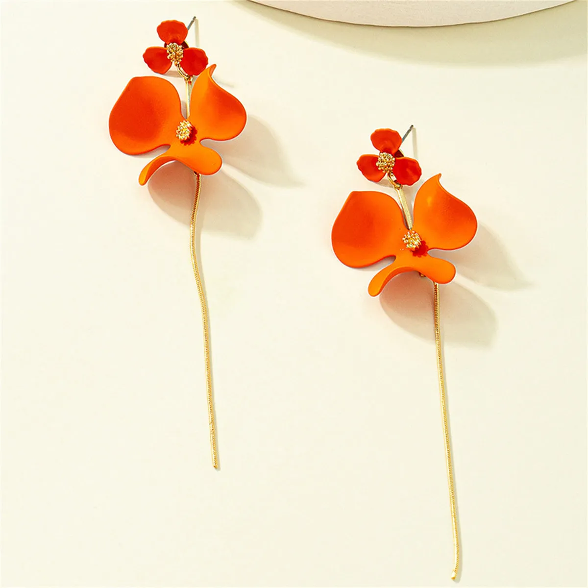 Orange Enamel & 18K Gold-Plated Flower Tassel Drop Earrings