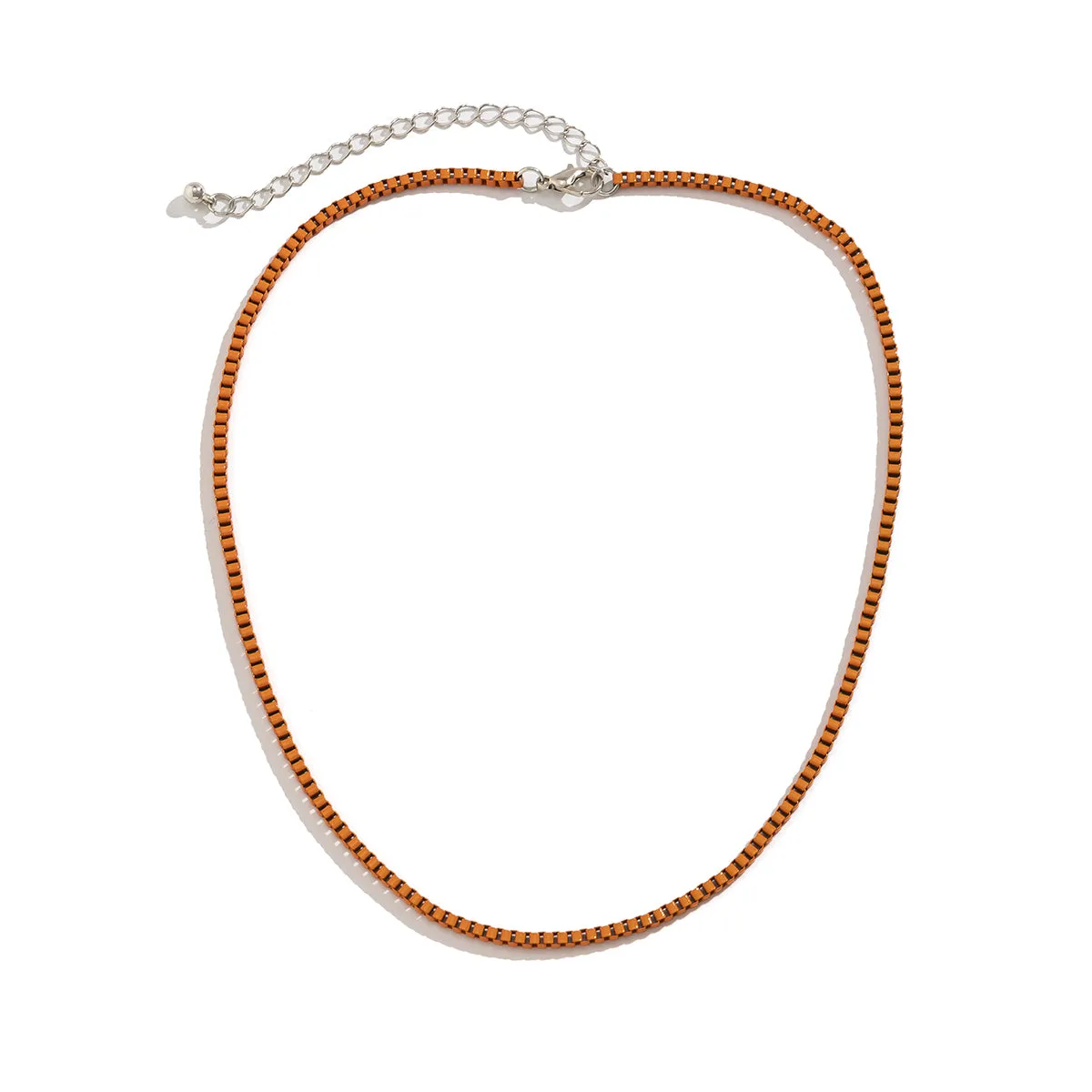 Orange Enamel & Silver-Plated Box Chain Necklace