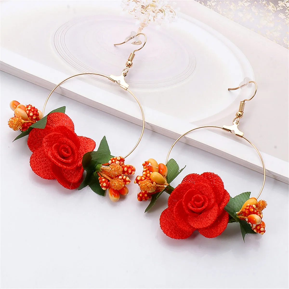 Orange Lace & 18K Gold-Plated Resin Flower Drop Earrings