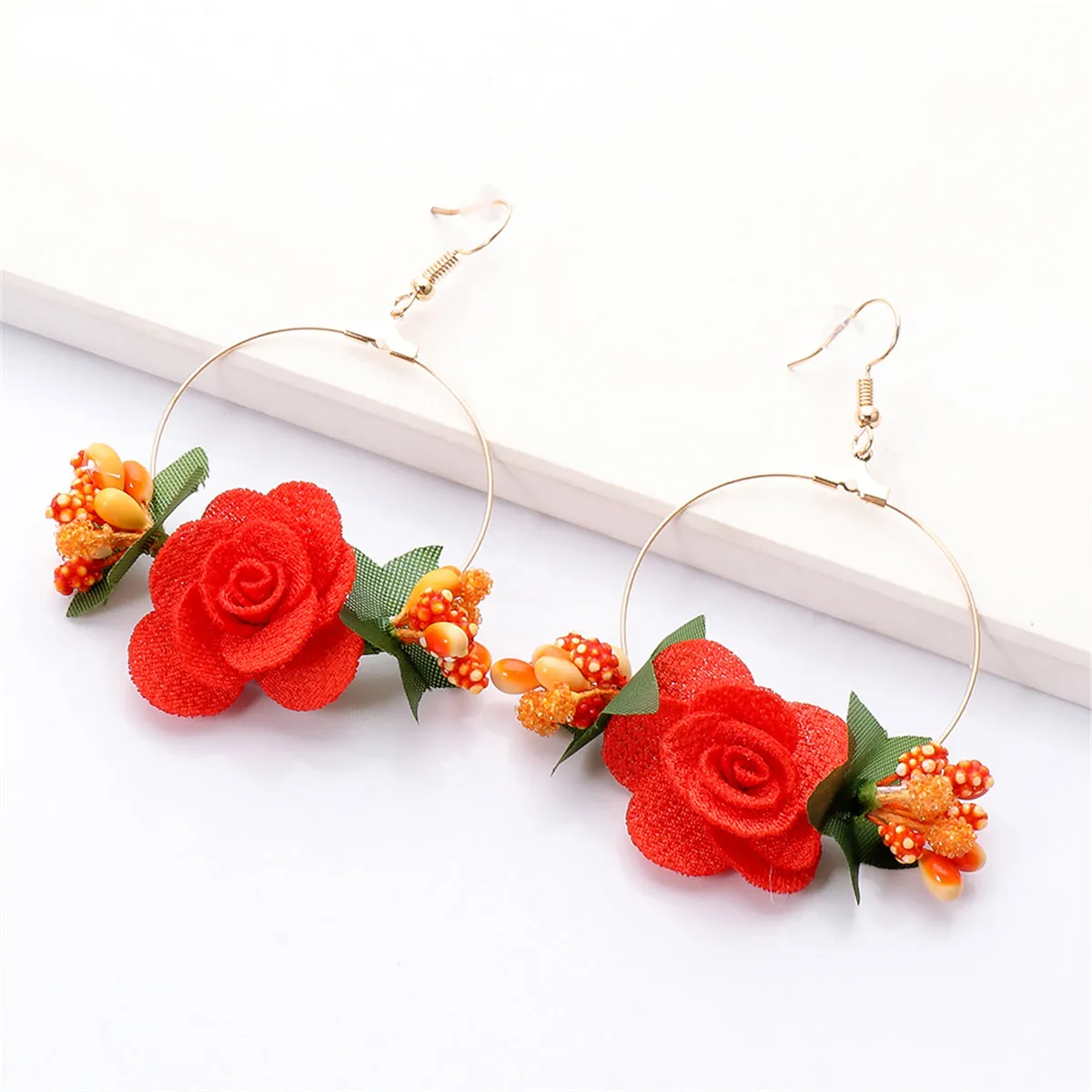 Orange Lace & 18K Gold-Plated Resin Flower Drop Earrings