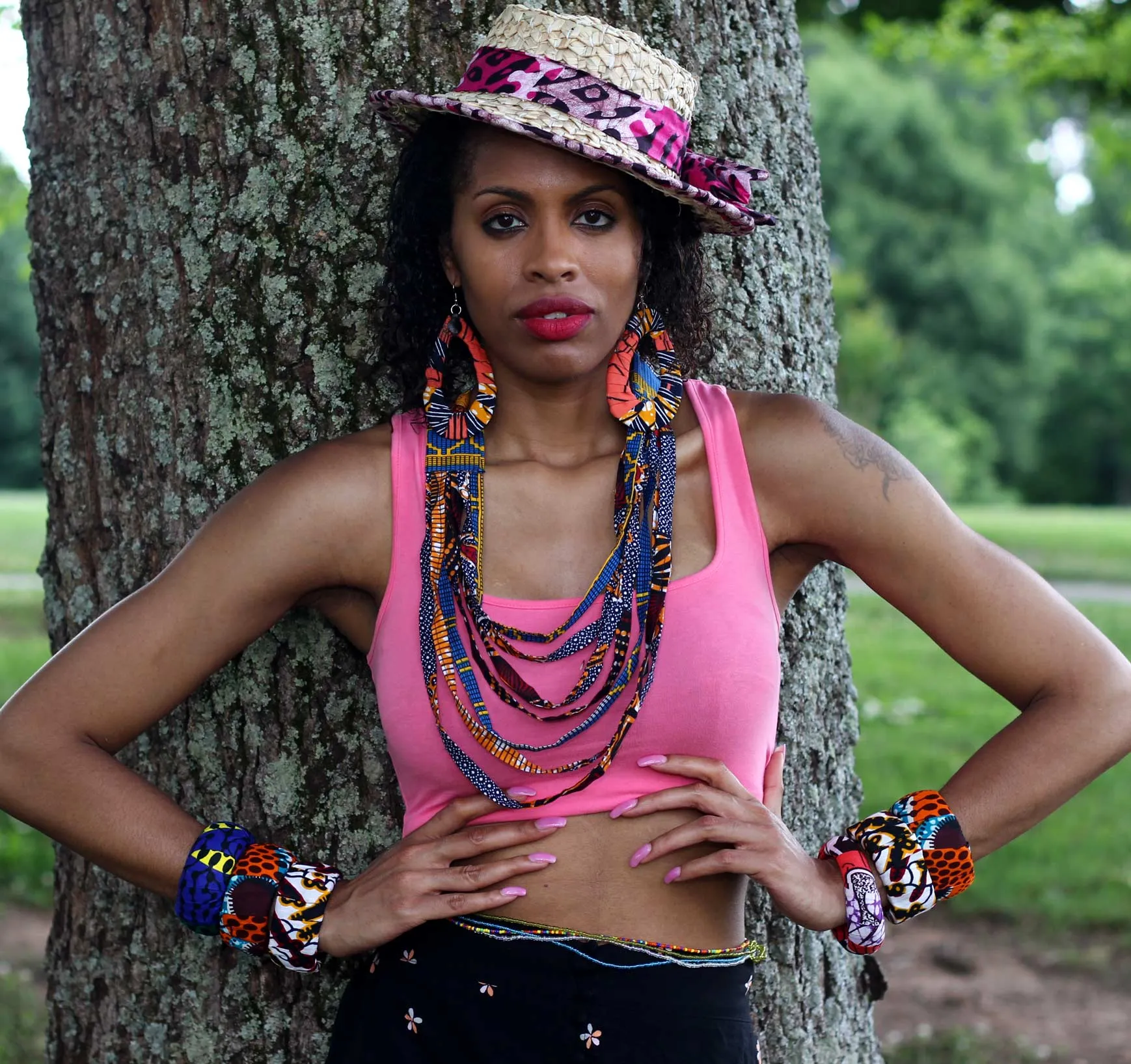 Orange Strings Ankara Necklace